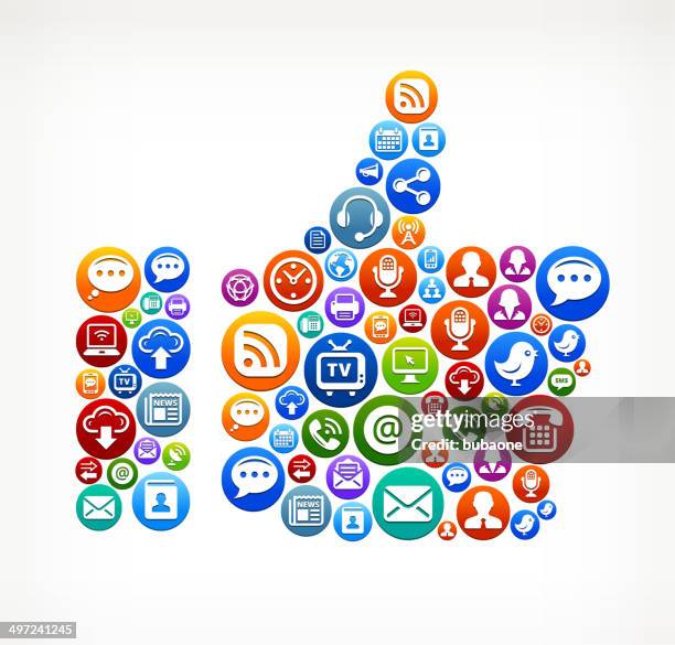 thumbs up royalty-free vector social networking and internet icon set - man behind computer stock illustrations