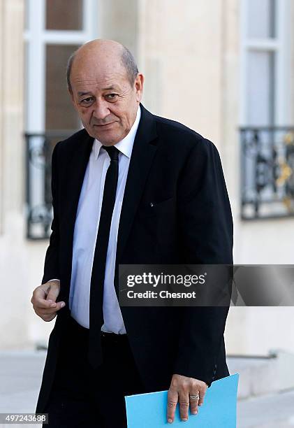 Jean -Yves Le Drian, French Minister of Defence arrives at the Elysee Presidential Palace for a meeting on November 15, 2015 in Paris, France. French...