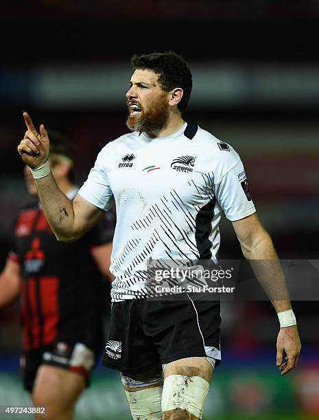 George Biagi of Zebra in action during the European Rugby Challenge Cup match between Gloucester and Zebra at Kingsholm Stadium on November 14, 2015...