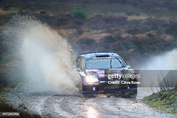 Sebastien Ogier and Julien Ingrassia of France drive the Volkswagen Polo R WRC during the Brenig stage of the FIA World Rally Championship Great...