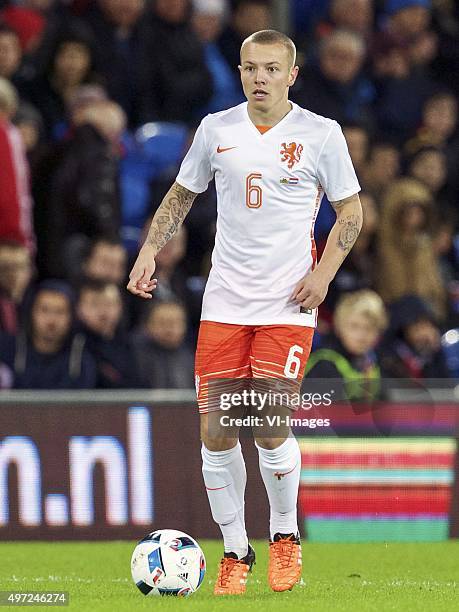 Jordy Clasie of Holland during the International friendly match between Wales and Netherlands on November 13, 2015 at the Cardiff City stadium in...