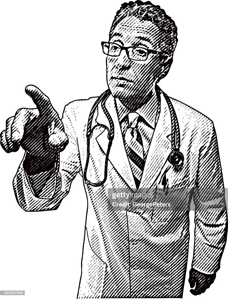 Docteur pointant à écran tactile