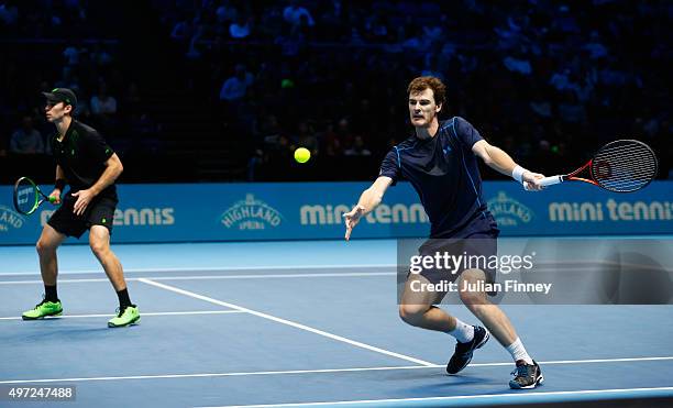 Jamie Murray of Great Britain and John Peers of Australia in action in their men's doubles match against Simone Bolelli and Fabio Fognini of Italy...