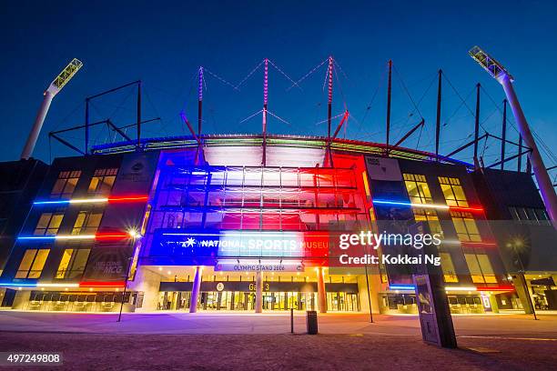 #prayersforparis: melbourne cricket ground (mcg) - white night melbourne stock pictures, royalty-free photos & images