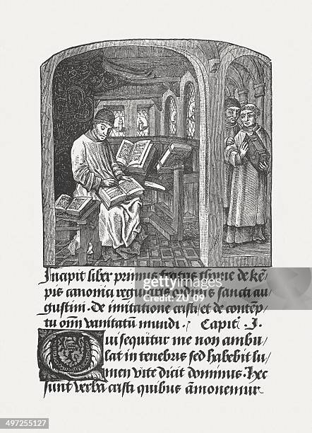 bildbanksillustrationer, clip art samt tecknat material och ikoner med thomas a kempis (c.1380-1471), augustinian monk, wood engraving, published 1881 - veläng