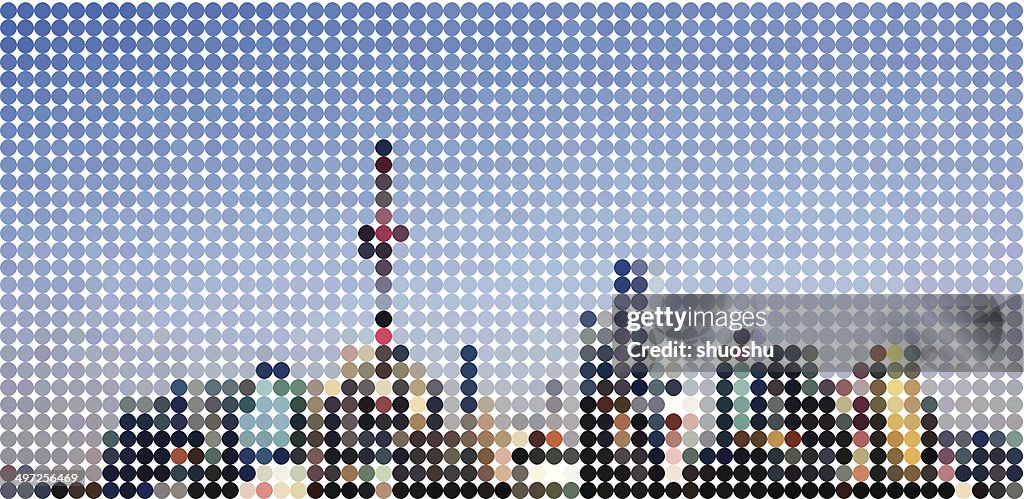 Abstract polka dots Shanghai skyline pattern background