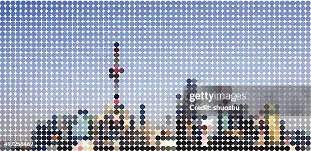 abstract polka dots shanghai skyline pattern background - city bridge stock illustrations