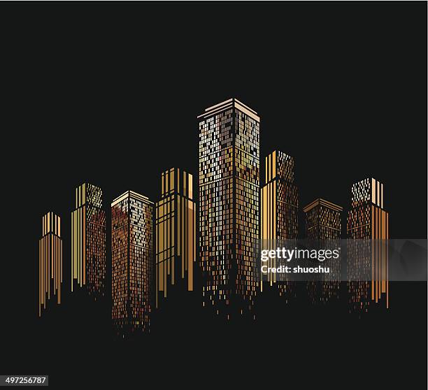 abstract colorful modern building pattern with black background - city building stock illustrations