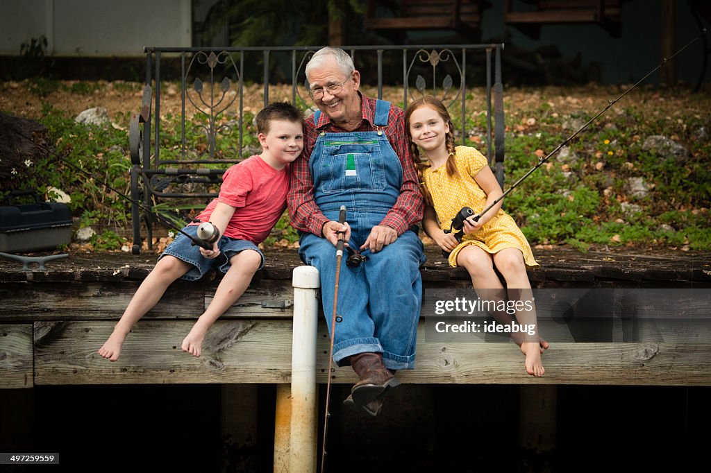 Grandpa Fishing With His Great Grandchildren