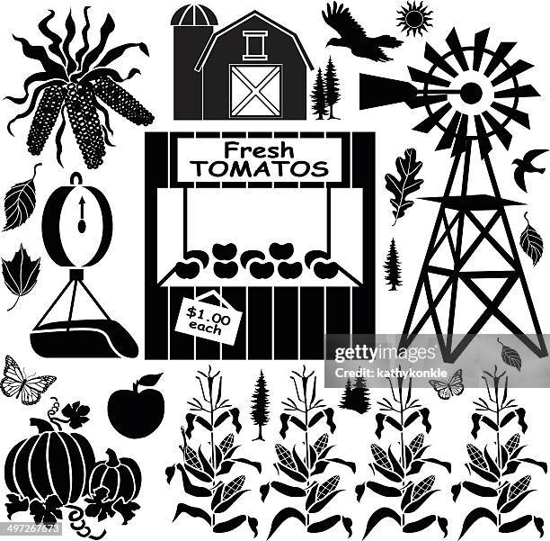vegetable farm stand design elements - vegetable stall stock illustrations