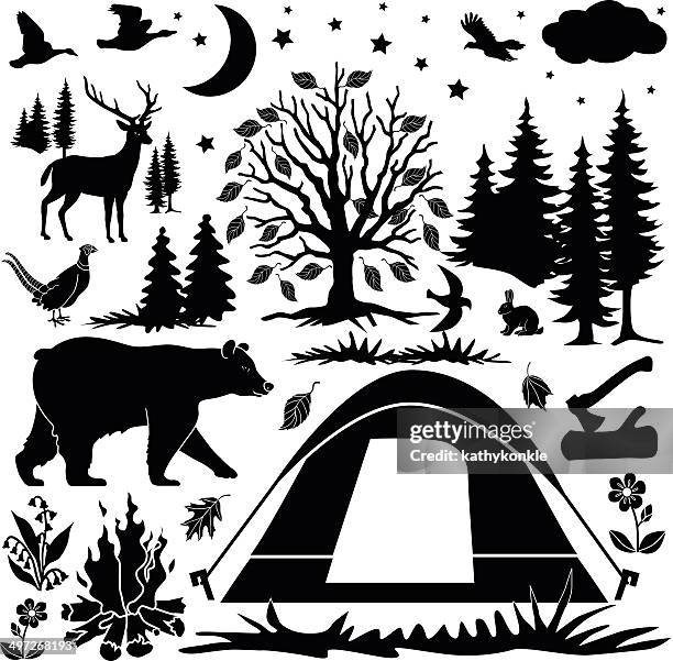 camping design-elemente - holzstamm stock-grafiken, -clipart, -cartoons und -symbole
