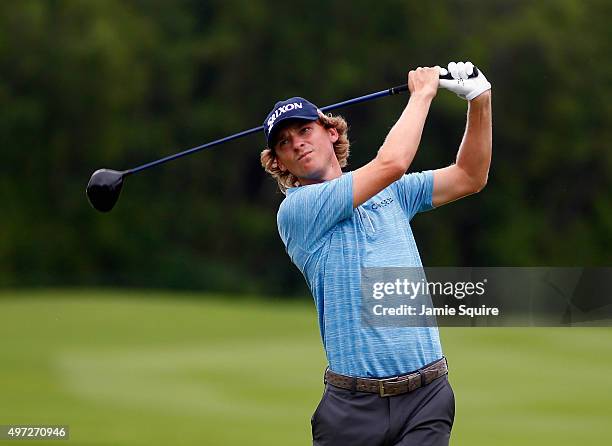 Will Wilcox of the United States hits his first shot on the 6th hole during the final round of the OHL Classic at the Mayakoba El Camaleon Golf Club...