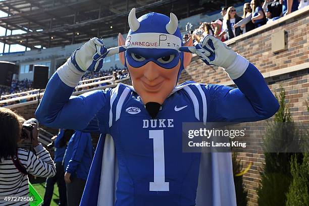 The mascot of the Duke Blue Devils poses for a photo during their game against the Pittsburgh Panthers at Wallace Wade Stadium on November 14, 2015...