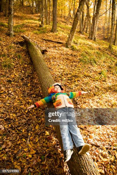 happy boy in nature - november stockfoto's en -beelden