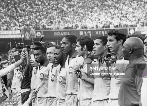 Brazilian footballers lining up before their World Cup qualifying match against Venezuela at the Maracana Stadium, Rio de Janeiro, Brazil, 24th...