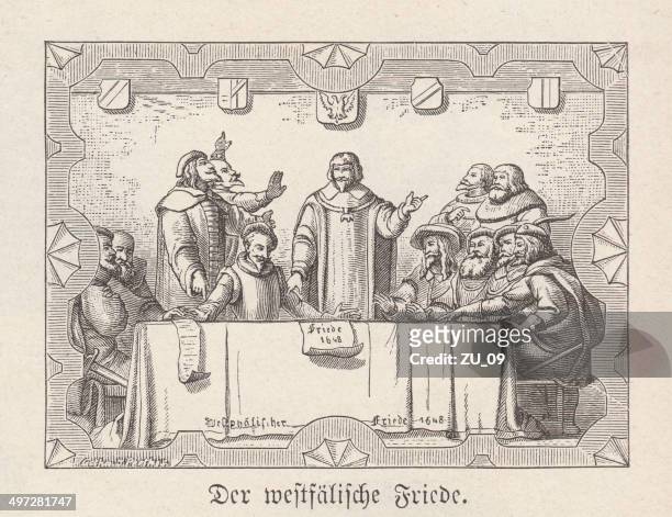 peace of westphalia in 1648, wood engraving, published in 1881 - north rhine westphalia stock illustrations