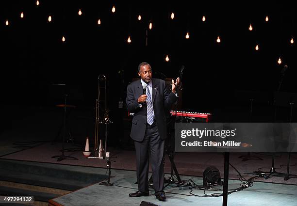 Republican presidential candidate Ben Carson speaks at the International Church of Las Vegas on November 15, 2015 in Las Vegas, Nevada. Carson is...