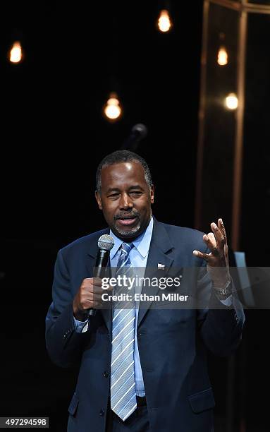 Republican presidential candidate Ben Carson speaks at the International Church of Las Vegas on November 15, 2015 in Las Vegas, Nevada. Carson is...