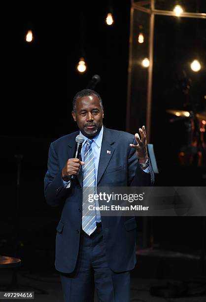 Republican presidential candidate Ben Carson speaks at the International Church of Las Vegas on November 15, 2015 in Las Vegas, Nevada. Carson is...