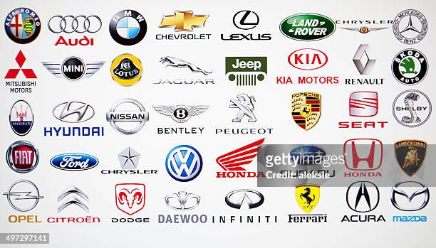 collection of car brand logos - mercedes benz stock pictures, royalty-free photos & images