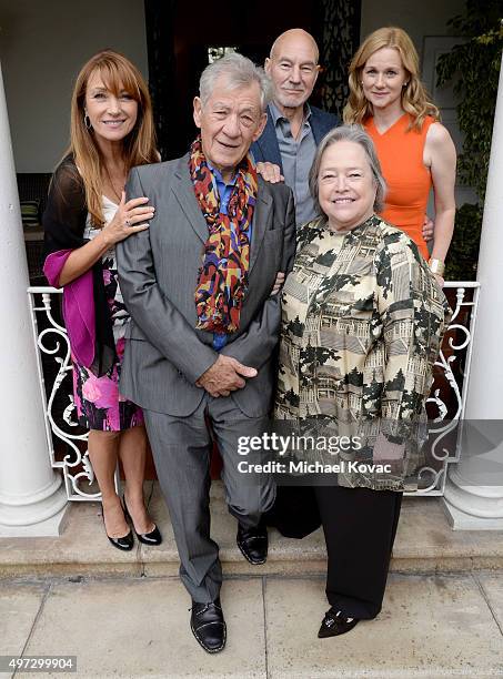 Actors Jane Seymour, Ian McKellen, Patrick Stewart, Kathy Bates, and Laura Linney attend Brunch With Sir Ian McKellan Hosted By British...