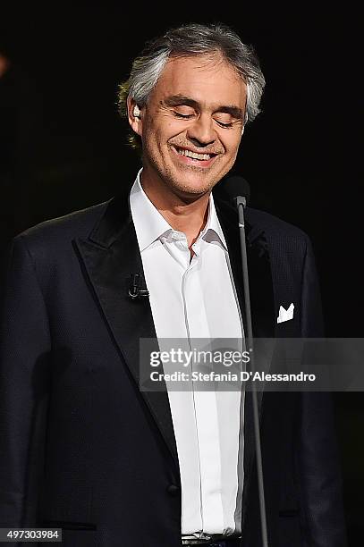 Singer Andrea Bocelli attends 'Che Tempo Che Fa' Tv Show on November 15, 2015 in Milan, Italy.