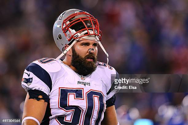 Rob Ninkovich of the New England Patriots looks on against the New York Giants during the third quarter at MetLife Stadium on November 15, 2015 in...