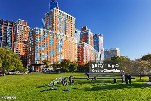 battery park city skyline with residential buildings, new york. - battery park stock pictures, royalty-free photos & images