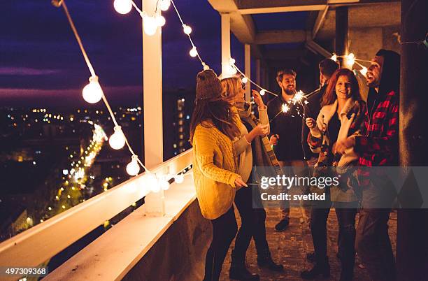 group of friends at rooftop party - alcohol top view bildbanksfoton och bilder