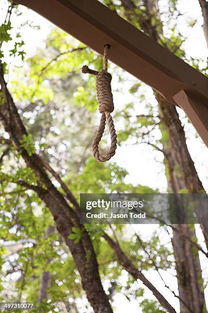 hang noose from gallows pole - hanging gallows stockfoto's en -beelden