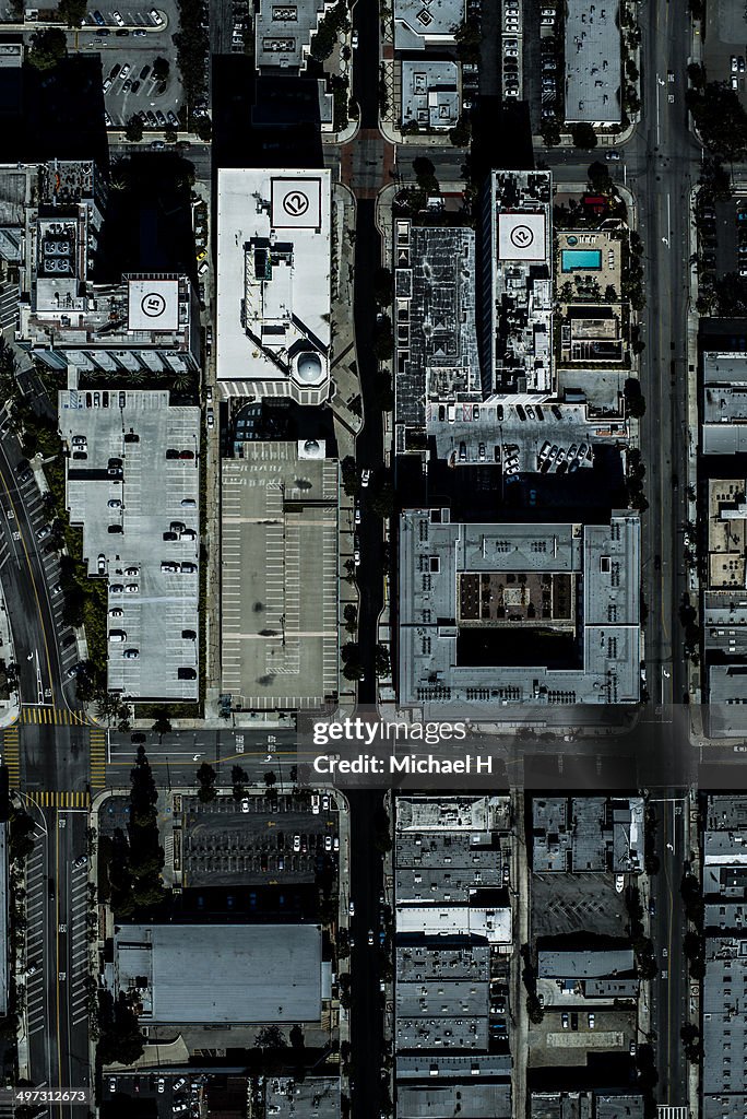 An aerial view of building in LA