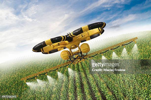 utility drone flying  above a corn field - drone agriculture点のイラスト素材／クリップアート素材／マンガ素材／アイコン素材