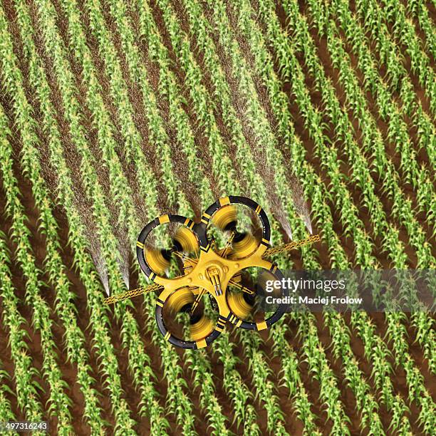 drone flying over corn field - cereal overhead stock illustrations