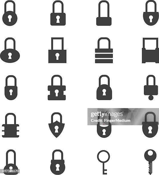 lock icons set - combination lock stock illustrations