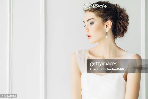 studio shot of young beautiful bride - tiara stock pictures, royalty-free photos & images