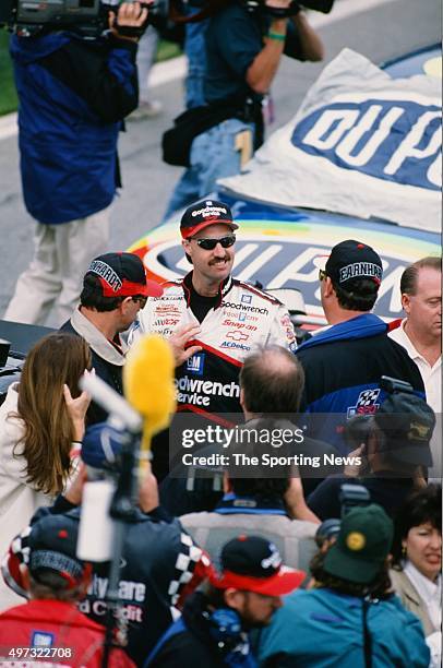 Dale Earnhardt looks on during the NASCAR Brickyard 400 on August 1, 1998.