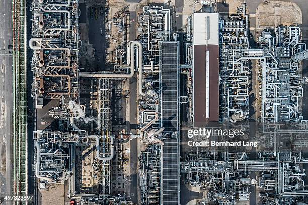 aerial view of refinery - complex fotografías e imágenes de stock