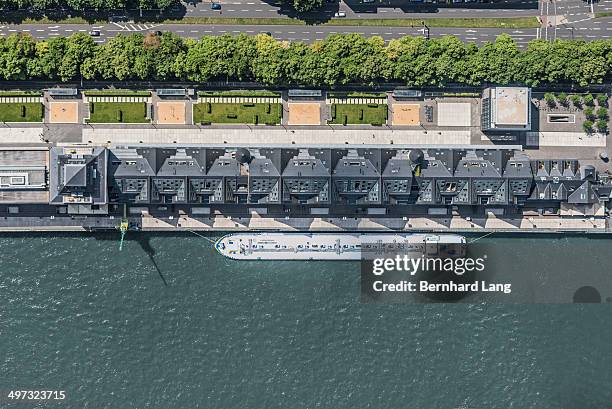 aerial view of docked freighter, rhine river - anchored concept stock pictures, royalty-free photos & images