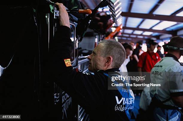 Mark Martin looks on during the Aarons 499 on April 19, 2002.