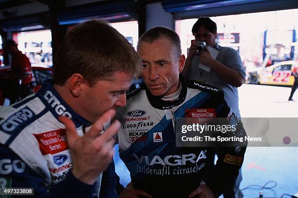Mark Martin looks on during the Aarons 499 on April 19, 2002.