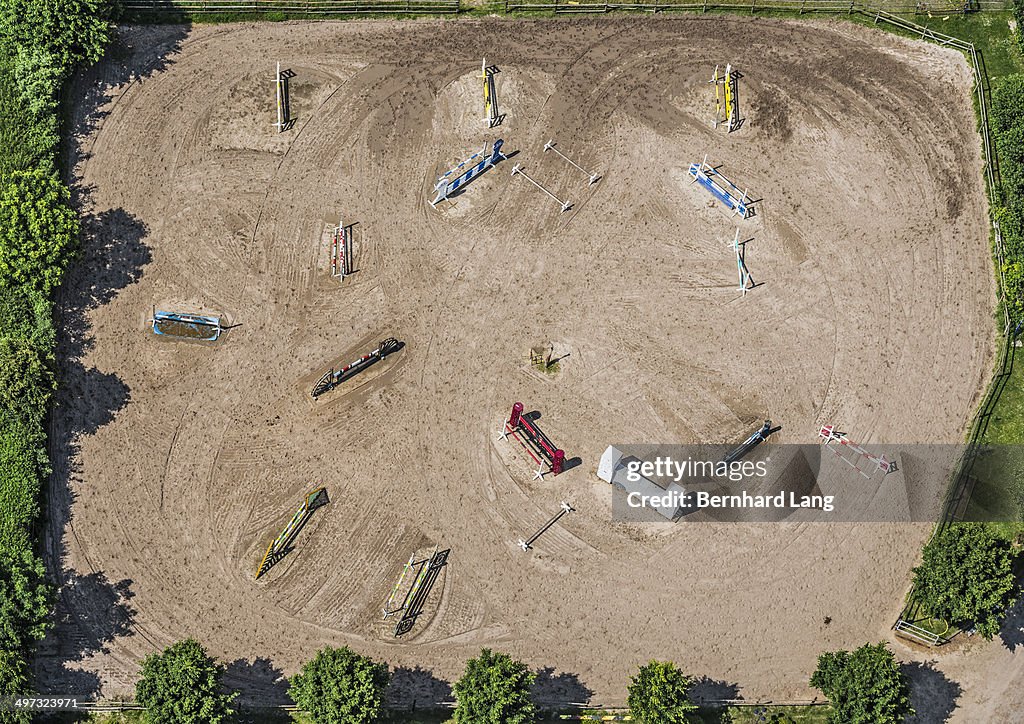 Aerial view of horse show-jumping course