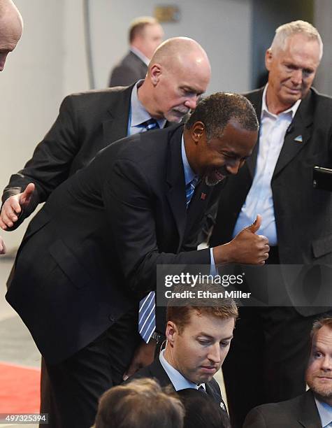 Republican presidential candidate Ben Carson greets supporters after speaking at a campaign rally at the Henderson Pavilion on November 15, 2015 in...