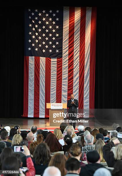 Republican presidential candidate Ben Carson speaks during a campaign rally at the Henderson Pavilion on November 15, 2015 in Henderson, Nevada....