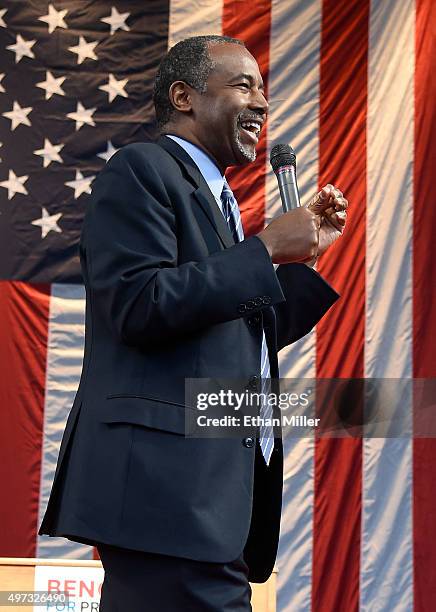 Republican presidential candidate Ben Carson speaks during a campaign rally at the Henderson Pavilion on November 15, 2015 in Henderson, Nevada....