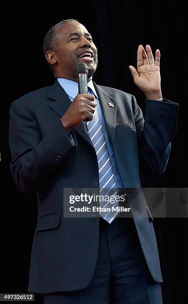 Republican presidential candidate Ben Carson speaks during a campaign rally at the Henderson Pavilion on November 15, 2015 in Henderson, Nevada....