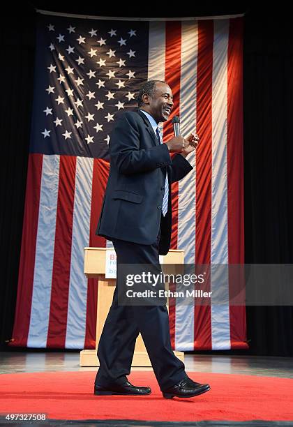 Republican presidential candidate Ben Carson speaks during a campaign rally at the Henderson Pavilion on November 15, 2015 in Henderson, Nevada....