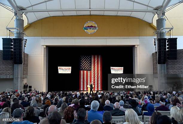 Republican presidential candidate Ben Carson speaks during a campaign rally at the Henderson Pavilion on November 15, 2015 in Henderson, Nevada....