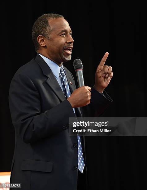 Republican presidential candidate Ben Carson speaks during a campaign rally at the Henderson Pavilion on November 15, 2015 in Henderson, Nevada....