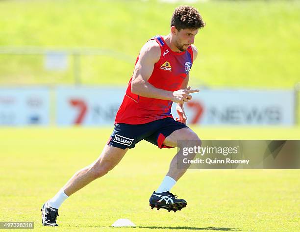 Tom Liberatore of the Bulldogs sprints during a Western Bulldogs AFL pre-season training session at Whitten Oval on November 16, 2015 in Melbourne,...