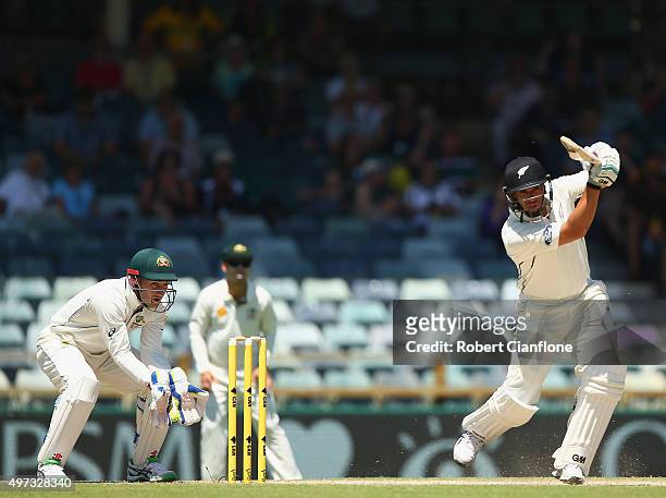 Ross Taylor of New Zealand bats during day four of the second Test match between Australia and New Zealand at the WACA on November 16, 2015 in Perth,...